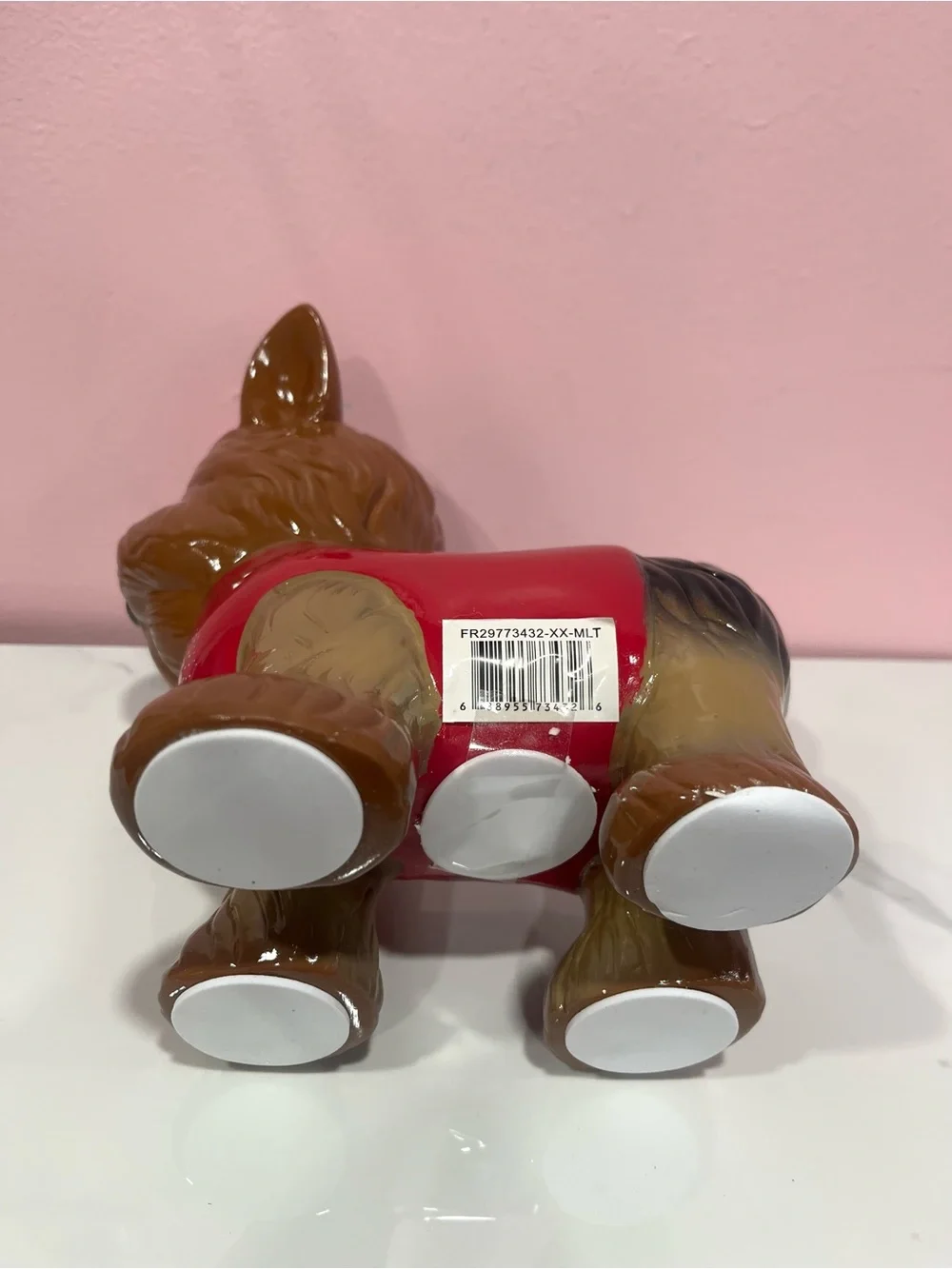 Jojo Brown & Black Dog Savings Bank with Red Outfit